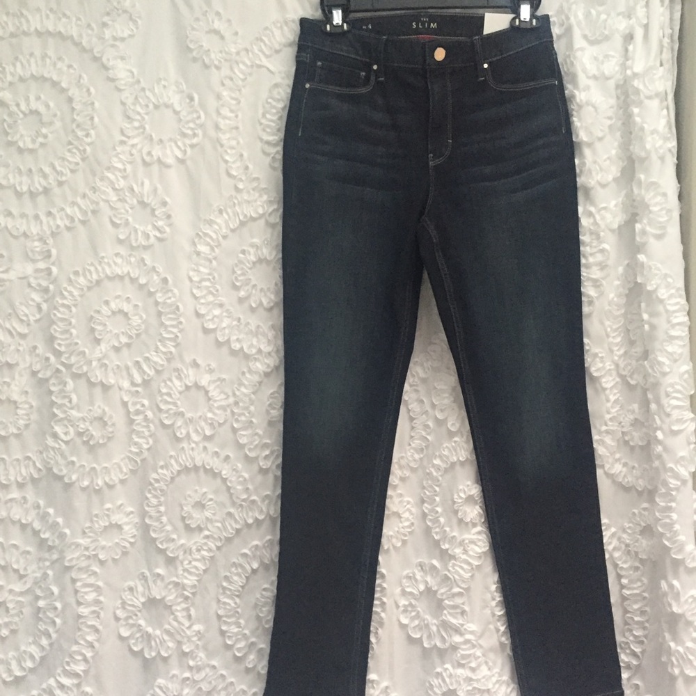 WHBM High-Rise Sculpt Slim Jeans in “Denim Dark Wash”, Size 4R